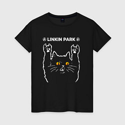 Футболка хлопковая женская Linkin Park 2024 rock cat, цвет: черный