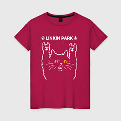 Футболка хлопковая женская Linkin Park 2024 rock cat, цвет: маджента