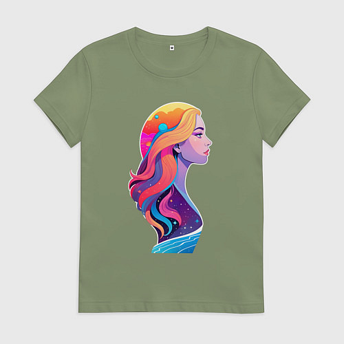 Женская футболка Космос девушка профиль / Авокадо – фото 1