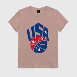 Футболка хлопковая женская Баскетбол - США, цвет: пыльно-розовый