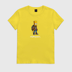Футболка хлопковая женская Bart Simpson cyberpunk, цвет: желтый