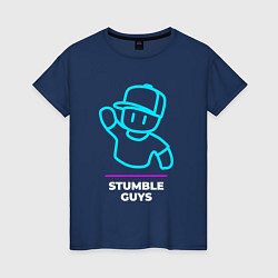 Футболка хлопковая женская Символ Stumble Guys в неоновых цветах, цвет: тёмно-синий