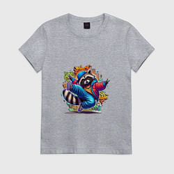 Футболка хлопковая женская Хип-хоп енот, цвет: меланж
