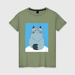 Футболка хлопковая женская Кот манул, цвет: авокадо