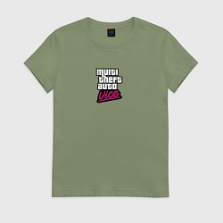 Футболка хлопковая женская GTA vice city game logo, цвет: авокадо