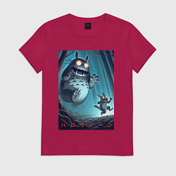 Женская футболка Тоторо гонится за лесным длинноухим котом - хэллоу