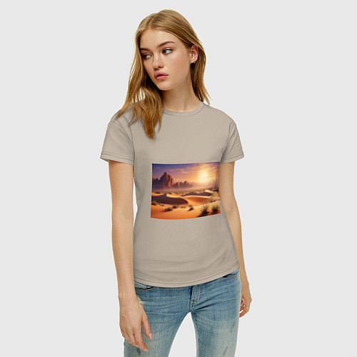 Женская футболка Закат в жаркой пустыне / Миндальный – фото 3