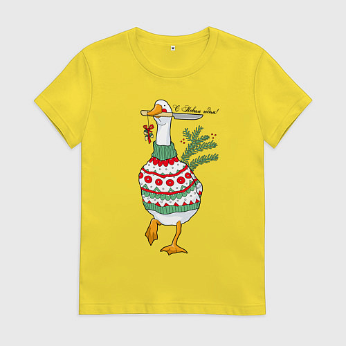 Женская футболка Гусь новогодний с ножом / Желтый – фото 1