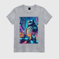 Футболка хлопковая женская Totoro and cats - cyberpunk, цвет: меланж