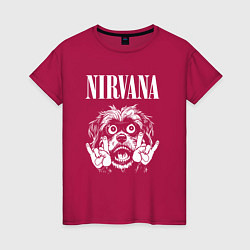 Футболка хлопковая женская Nirvana rock dog, цвет: маджента