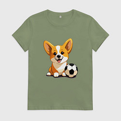 Женская футболка Корги с футбольным мячом