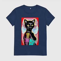 Женская футболка Фигуристая чёрная кошечка в стиле поп-арт