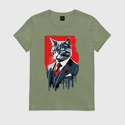 Женская футболка Кот джентльмен с голубыми глазами - мем