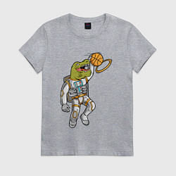 Футболка хлопковая женская Динозавр баскетболист, цвет: меланж