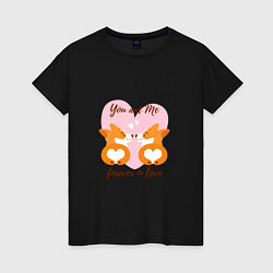 Футболка хлопковая женская Влюблённые корги, цвет: черный