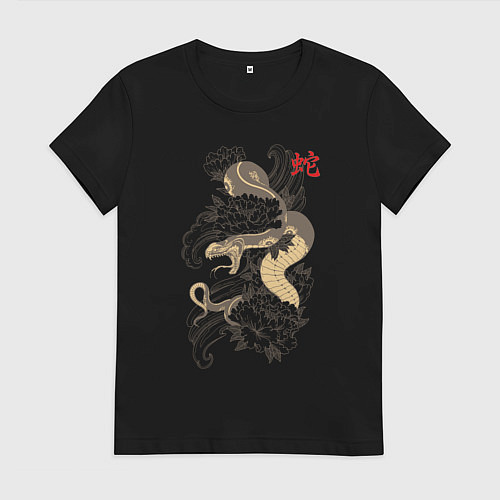 Женская футболка Змей в цветах / Черный – фото 1