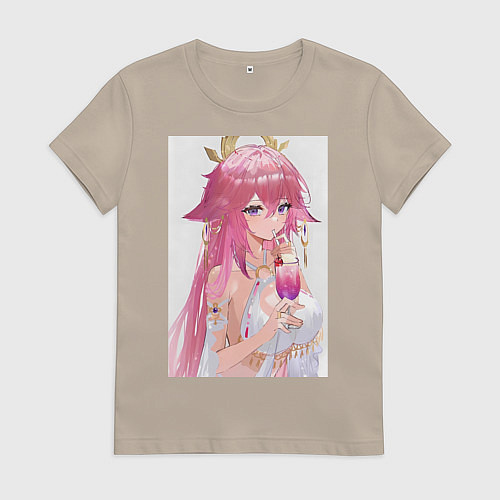 Женская футболка Genshin Impact Яэ Мико / Миндальный – фото 1