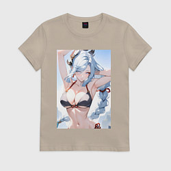 Футболка хлопковая женская Геншин Шэнь Хэ купальник, цвет: миндальный