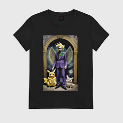 Женская футболка Крылатый клоун с Пикачу и котом - нейроарт