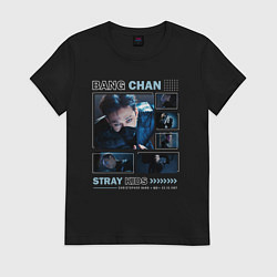 Футболка хлопковая женская Bang chan stray kids teaser, цвет: черный