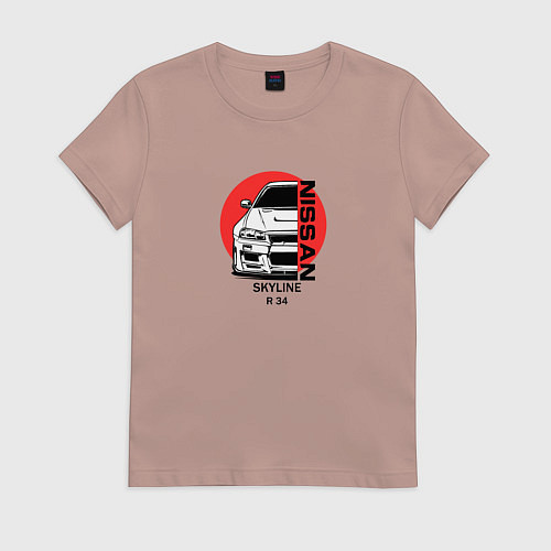 Женская футболка Nissan skyline на фоне солнца / Пыльно-розовый – фото 1