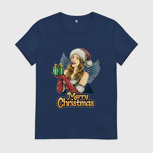 Женская футболка Снегурочка с подарком / Тёмно-синий – фото 1
