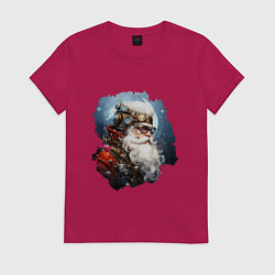 Футболка хлопковая женская Санта Клаус стимпанк, цвет: маджента