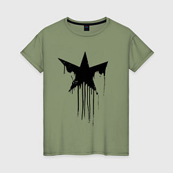 Футболка хлопковая женская Black blot star - minimalism, цвет: авокадо