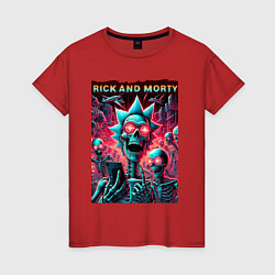 Футболка хлопковая женская Rick and Morty - neon glow fantasy, цвет: красный