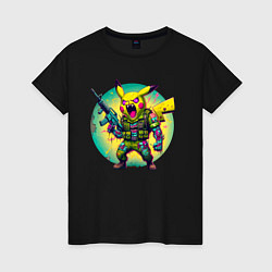 Футболка хлопковая женская Cool Pikachu - special forces, цвет: черный