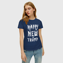 Футболка хлопковая женская Happy new Trump - motto, цвет: тёмно-синий — фото 2