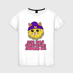 Футболка хлопковая женская Cat rules everything around me, цвет: белый