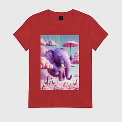 Женская футболка Розовый слон под зонтом в облаках