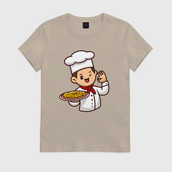 Футболка хлопковая женская Поварёнок с пиццей, цвет: миндальный