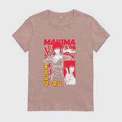Футболка хлопковая женская Человек-бензопила - Makima, цвет: пыльно-розовый