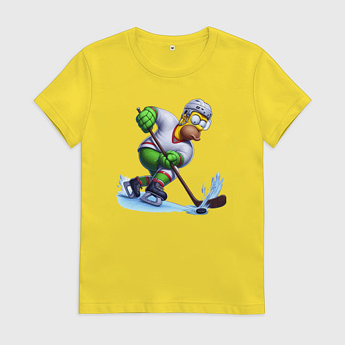 Женская футболка Гомер Симпсон - крутой хоккеист / Желтый – фото 1