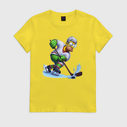 Футболка хлопковая женская Гомер Симпсон - крутой хоккеист, цвет: желтый