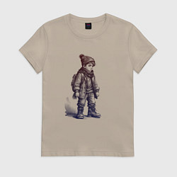 Футболка хлопковая женская Школьник в высоких ботинках, цвет: миндальный