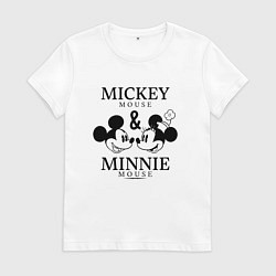 Футболка хлопковая женская Микки и Минни Маус, цвет: белый