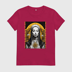 Футболка хлопковая женская Монахиня в молитве, цвет: маджента