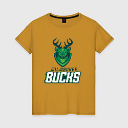 Футболка хлопковая женская Milwaukee Bucks NBA, цвет: горчичный