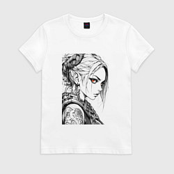 Футболка хлопковая женская Девушка с алыми глазами, цвет: белый