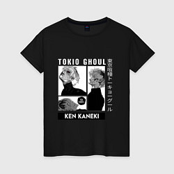 Футболка хлопковая женская Токийский Гуль Kaneki Ken, цвет: черный
