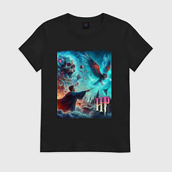 Футболка хлопковая женская Harry Potter and owl - ai art fantasy, цвет: черный