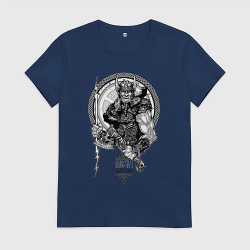 Женская футболка Славянский бог Перун - покровитель воинов / Тёмно-синий – фото 1