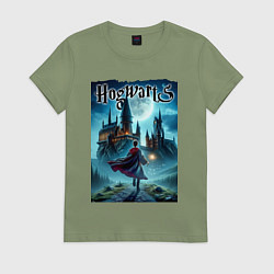 Футболка хлопковая женская Harry Potter with a magic wand - Hogwarts, цвет: авокадо