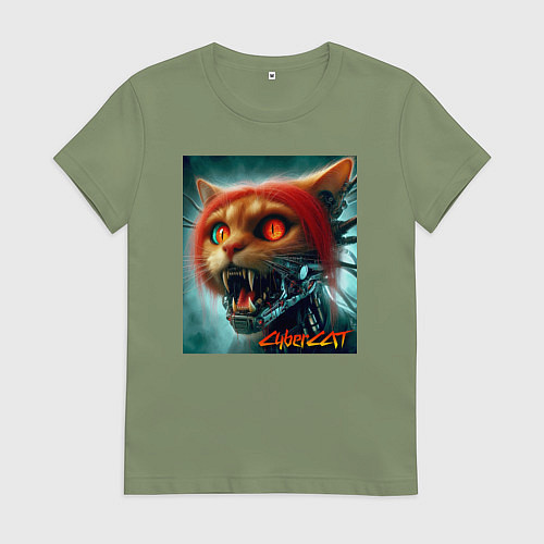 Женская футболка Super cyber red cat - ai art fantasy / Авокадо – фото 1