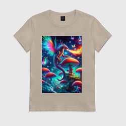 Женская футболка Сказочный дракон на планете неоновых грибов