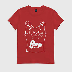 Футболка хлопковая женская David Bowie - cat rock, цвет: красный
