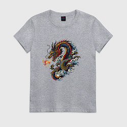 Футболка хлопковая женская Japanese dragon - engraving, цвет: меланж